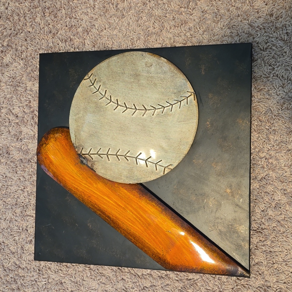 Antique, rustic design, tin baseball wall art